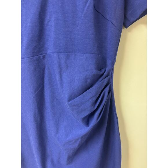 Boden US 6 Navy Blue Midi Length Short Sleeve Dress Rouching Pencil Work Career - Picture 3 of 5